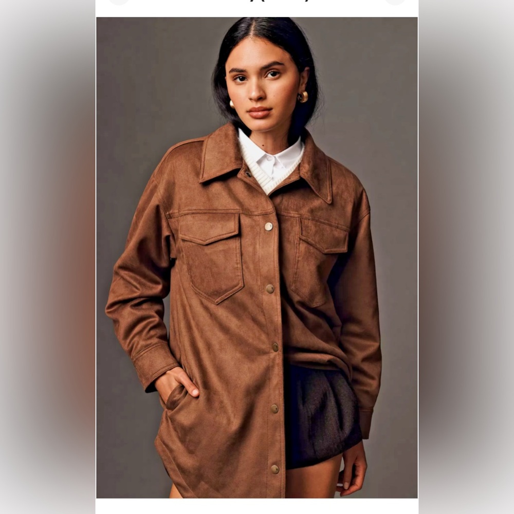 Anthropologie Pilcro Tillie Faux Suede Shacket cocoa size M - Picture 3 of 7